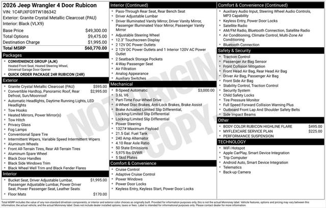 2026 Jeep Wrangler WRANGLER 4-DOOR RUBICON 2026 Jeep Wrangler WRANGLER 4-DOOR RUBICON