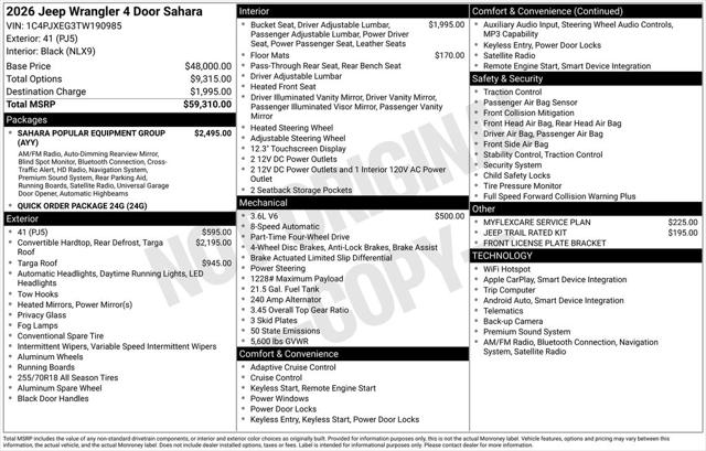 2026 Jeep Wrangler WRANGLER 4-DOOR SAHARA 2026 Jeep Wrangler WRANGLER 4-DOOR SAHARA