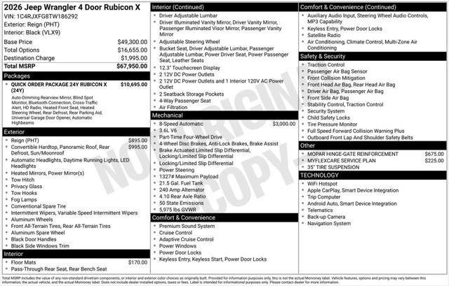 2026 Jeep Wrangler WRANGLER 4-DOOR RUBICON X 2026 Jeep Wrangler WRANGLER 4-DOOR RUBICON X