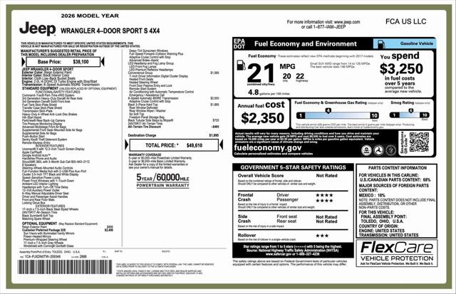 2026 Jeep Wrangler WRANGLER 4-DOOR SPORT S 2026 Jeep Wrangler WRANGLER 4-DOOR SPORT S