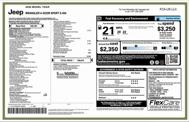 2026 Jeep Wrangler WRANGLER 4-DOOR SPORT S 2026 Jeep Wrangler WRANGLER 4-DOOR SPORT S