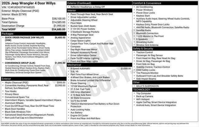 2026 Jeep Wrangler WRANGLER 4-DOOR WILLYS 2026 Jeep Wrangler WRANGLER 4-DOOR WILLYS