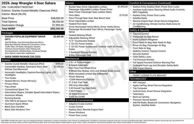 2026 Jeep Wrangler WRANGLER 4-DOOR SAHARA 2026 Jeep Wrangler WRANGLER 4-DOOR SAHARA