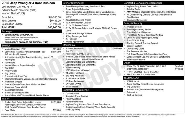 2026 Jeep Wrangler WRANGLER 4-DOOR RUBICON 2026 Jeep Wrangler WRANGLER 4-DOOR RUBICON