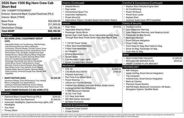 2026 RAM Ram 1500 RAM 1500 BIG HORN CREW CAB 4X4 57 BOX 2026 RAM Ram 1500 RAM 1500 BIG HORN CREW CAB 4X4 57 BOX