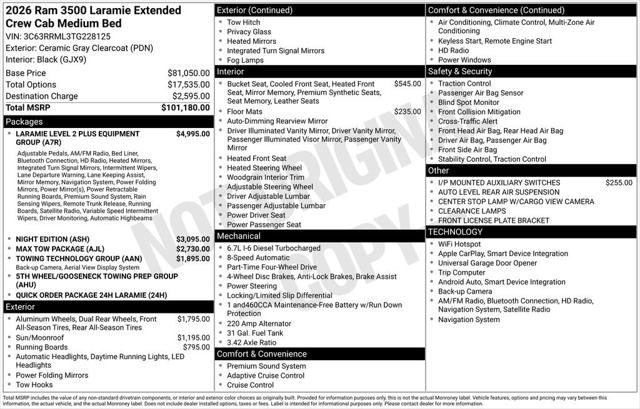 2026 RAM Ram 3500 RAM 3500 LARAMIE MEGA CAB 4X4 64 BOX