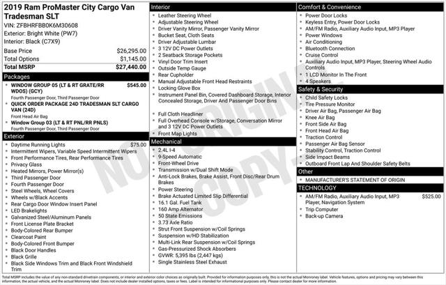 2019 RAM ProMaster City Tradesman SLT Cargo Van 2019 RAM ProMaster City Tradesman SLT Cargo Van