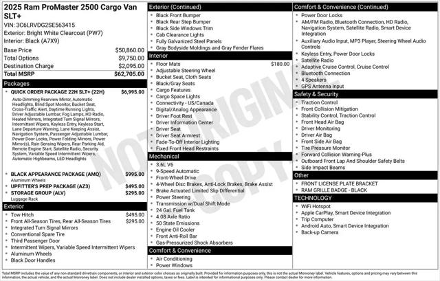 2025 Ram ProMaster 2500 Cargo Van SLT+ High Roof 159" WB