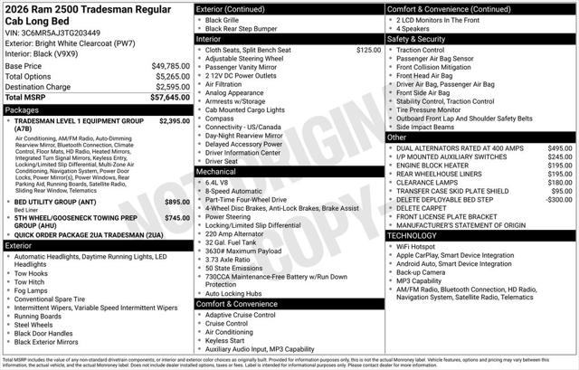2026 Ram 2500 Tradesman Regular Cab 4x4 8 Box