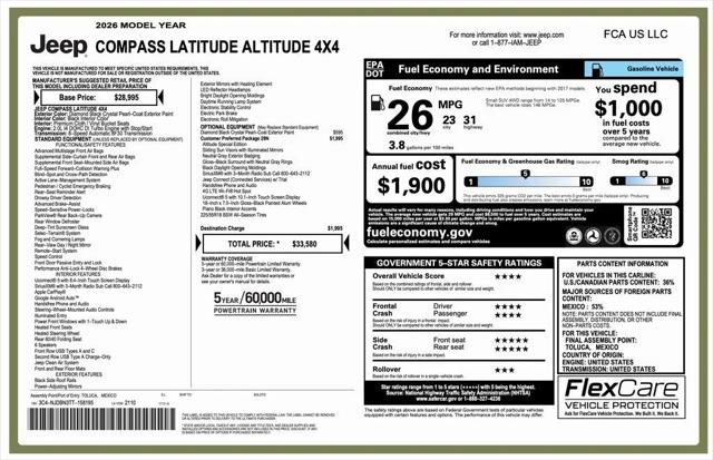 2026 Jeep Compass COMPASS LATITUDE ALTITUDE 4X4 2026 Jeep Compass COMPASS LATITUDE ALTITUDE 4X4