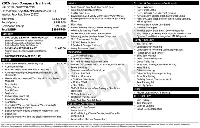 2026 Jeep Compass COMPASS TRAILHAWK 4X4 2026 Jeep Compass COMPASS TRAILHAWK 4X4