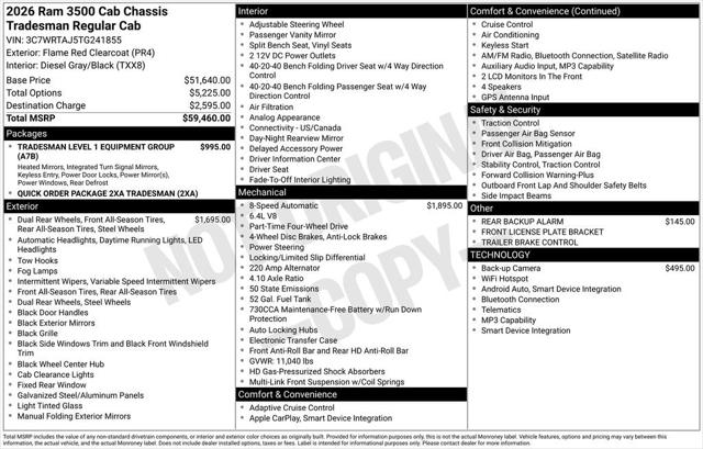 2026 RAM Ram 3500 Chassis Cab RAM 3500 TRADESMAN CHASSIS REGULAR CAB 4X4 60 CA