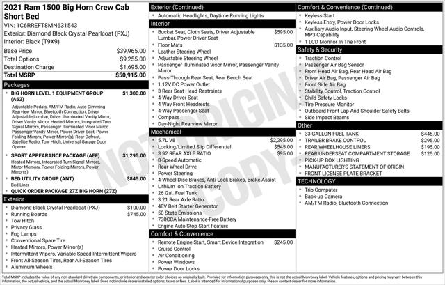 2021 RAM 1500 Big Horn Crew Cab 4x2 57 Box 2021 RAM 1500 Big Horn Crew Cab 4x2 57 Box