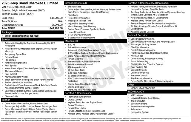 2025 Jeep Grand Cherokee GRAND CHEROKEE L LIMITED 4X4 2025 Jeep Grand Cherokee GRAND CHEROKEE L LIMITED 4X4