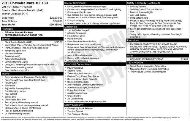 2015 Chevrolet Cruze 1LT Auto 2015 Chevrolet Cruze 1LT Auto