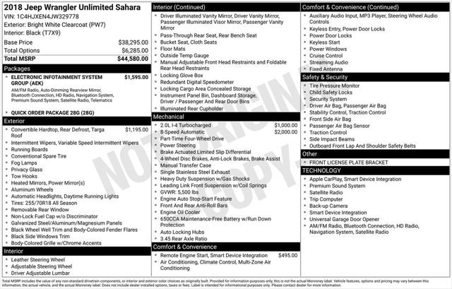 2018 Jeep Wrangler Unlimited Sahara 4x4 2018 Jeep Wrangler Unlimited Sahara 4x4