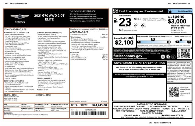 2021 Genesis G70 2.0T AWD