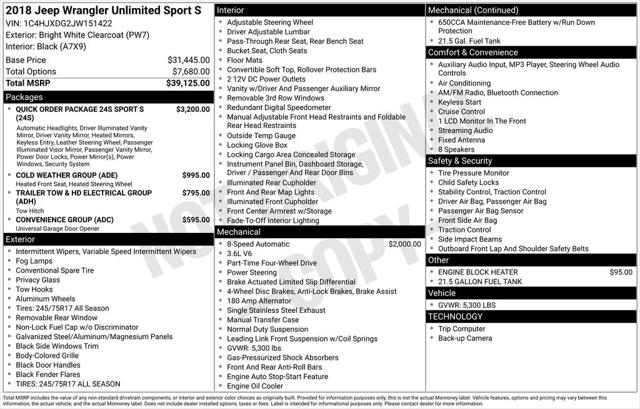 2018 Jeep Wrangler Unlimited Sport S 4x4 2018 Jeep Wrangler Unlimited Sport S 4x4
