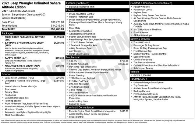 2021 Jeep Wrangler Unlimited Sahara Altitude 4x4 2021 Jeep Wrangler Unlimited Sahara Altitude 4x4