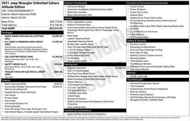 2021 Jeep Wrangler Unlimited Sahara Altitude 4x4 2021 Jeep Wrangler Unlimited Sahara Altitude 4x4