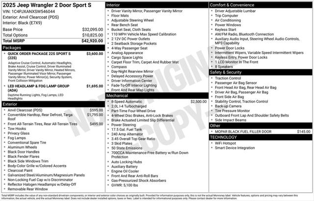 2025 Jeep Wrangler 2-Door Sport S 4x4