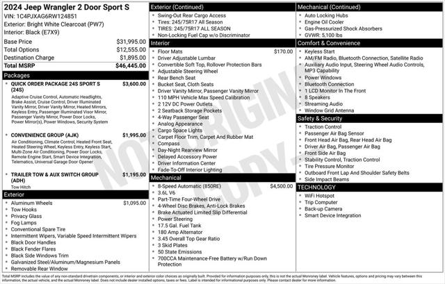 2024 Jeep Wrangler 2-Door Sport S 4x4 2024 Jeep Wrangler 2-Door Sport S 4x4