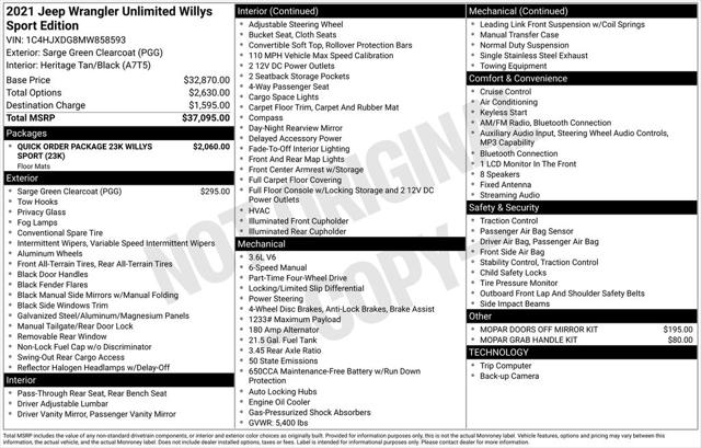 2021 Jeep Wrangler Unlimited Willys Sport 4x4 2021 Jeep Wrangler Unlimited Willys Sport 4x4