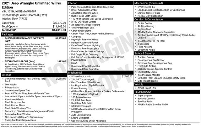 2021 Jeep Wrangler Unlimited Willys 4x4 2021 Jeep Wrangler Unlimited Willys 4x4