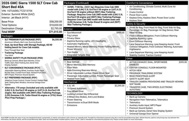 2026 GMC Sierra 1500 Crew Cab, Short Bed, SLT, 4WD