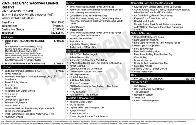 2026 Wagoneer Grand Wagoneer GRAND WAGONEER LIMITED RESERVE 4X4