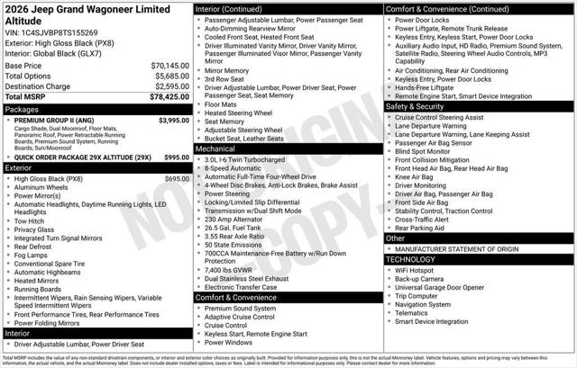 2026 Wagoneer Grand Wagoneer GRAND WAGONEER LIMITED ALTITUDE 4X4