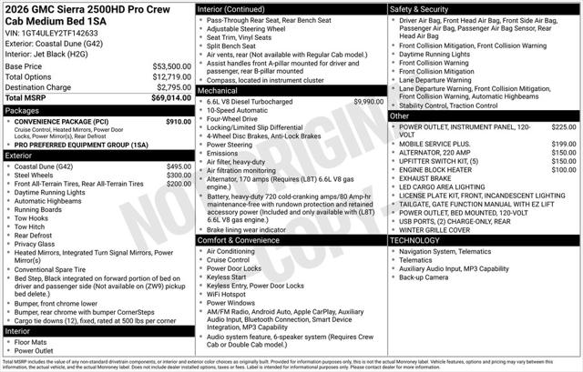 2026 GMC Sierra 2500HD Crew Cab, Standard Bed, Pro, 4WD