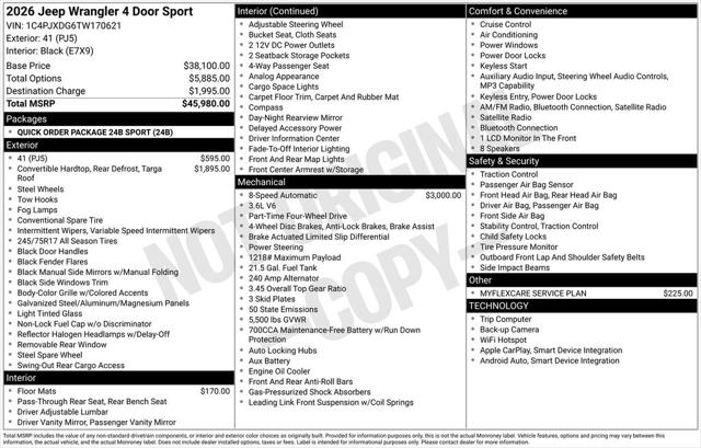 2026 Jeep Wrangler WRANGLER 4-DOOR SPORT