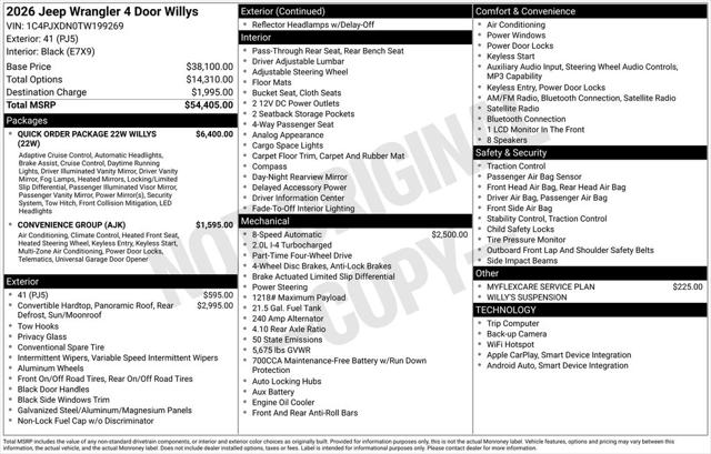 2026 Jeep Wrangler WRANGLER 4-DOOR WILLYS 2026 Jeep Wrangler WRANGLER 4-DOOR WILLYS