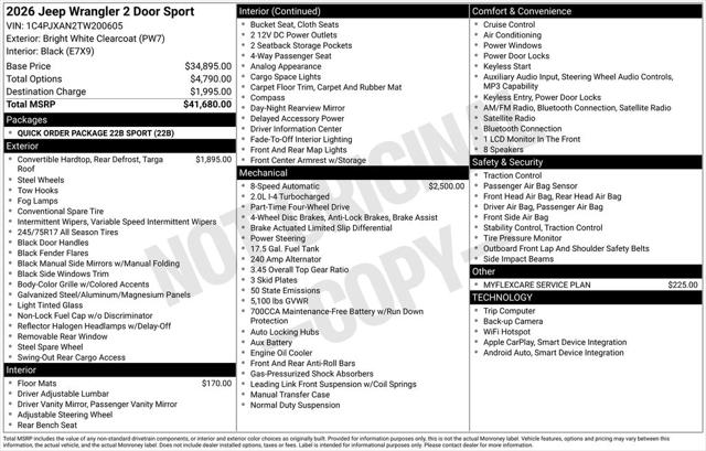 2026 Jeep Wrangler WRANGLER 2-DOOR SPORT 2026 Jeep Wrangler WRANGLER 2-DOOR SPORT