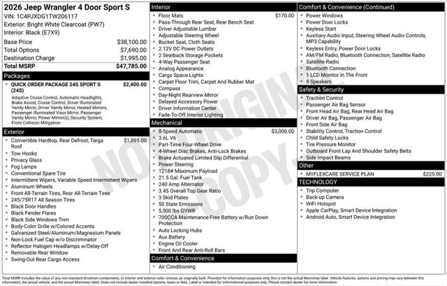 2026 Jeep Wrangler WRANGLER 4-DOOR SPORT S 2026 Jeep Wrangler WRANGLER 4-DOOR SPORT S