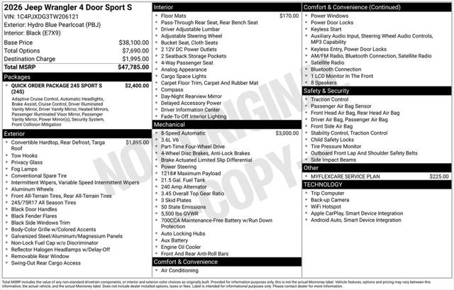 2026 Jeep Wrangler WRANGLER 4-DOOR SPORT S 2026 Jeep Wrangler WRANGLER 4-DOOR SPORT S