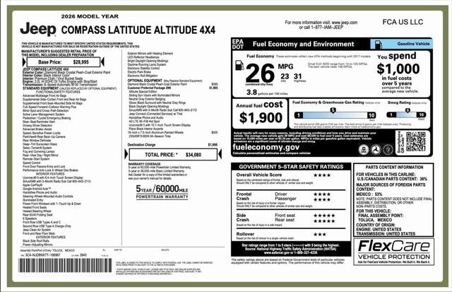 2026 Jeep Compass COMPASS LATITUDE ALTITUDE 4X4 2026 Jeep Compass COMPASS LATITUDE ALTITUDE 4X4