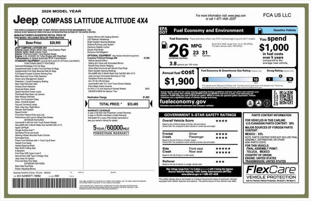 2026 Jeep Compass COMPASS LATITUDE ALTITUDE 4X4