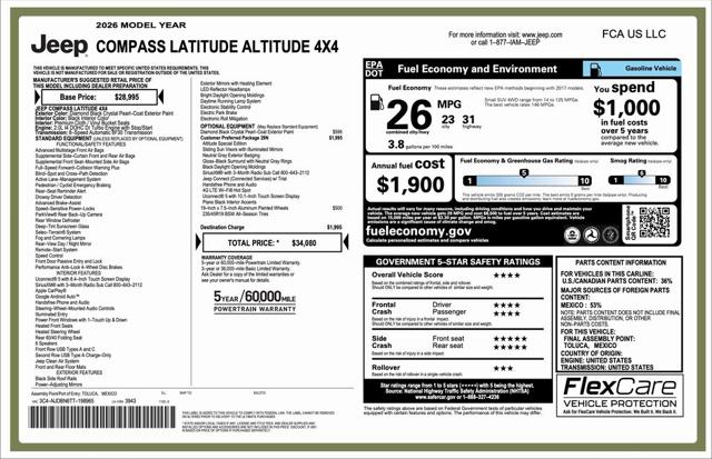 2026 Jeep Compass COMPASS LATITUDE ALTITUDE 4X4