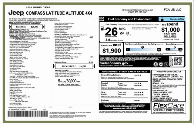 2026 Jeep Compass COMPASS LATITUDE ALTITUDE 4X4 2026 Jeep Compass COMPASS LATITUDE ALTITUDE 4X4