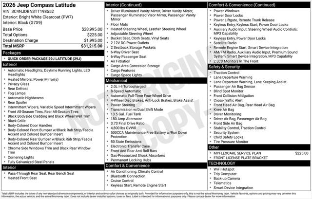 2026 Jeep Compass COMPASS LATITUDE ALTITUDE 4X4 2026 Jeep Compass COMPASS LATITUDE ALTITUDE 4X4