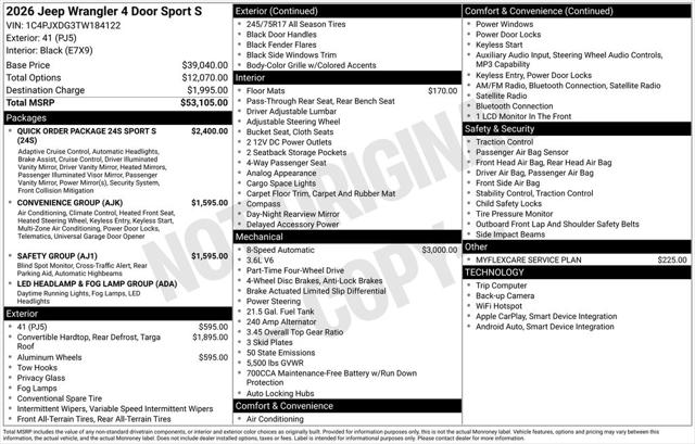 2026 Jeep Wrangler WRANGLER 4-DOOR SPORT S 2026 Jeep Wrangler WRANGLER 4-DOOR SPORT S