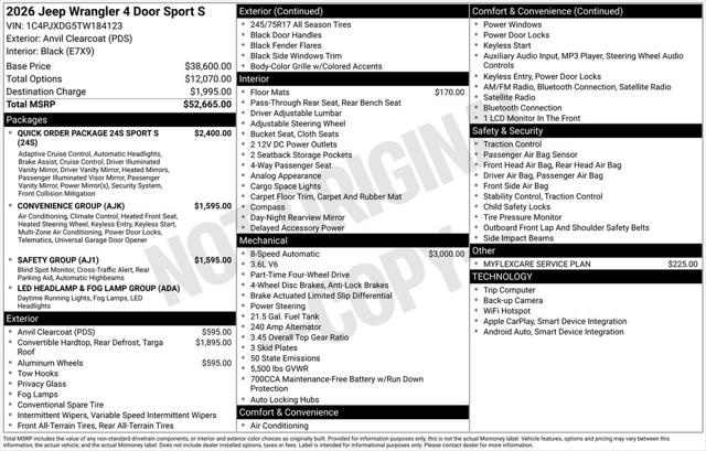 2026 Jeep Wrangler WRANGLER 4-DOOR SPORT S