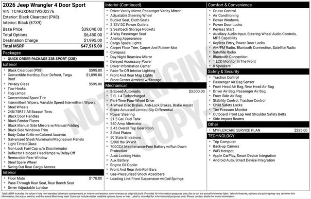 2026 Jeep Wrangler WRANGLER 4-DOOR SPORT 2026 Jeep Wrangler WRANGLER 4-DOOR SPORT