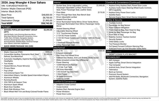 2026 Jeep Wrangler WRANGLER 4-DOOR SAHARA