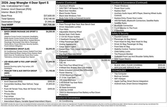 2026 Jeep Wrangler WRANGLER 4-DOOR SPORT S 2026 Jeep Wrangler WRANGLER 4-DOOR SPORT S