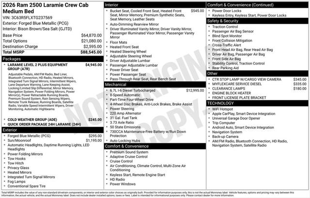 2026 RAM Ram 2500 RAM 2500 LARAMIE CREW CAB 4X4 64 BOX
