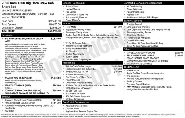 2026 RAM Ram 1500 RAM 1500 BIG HORN CREW CAB 4X4 57 BOX 2026 RAM Ram 1500 RAM 1500 BIG HORN CREW CAB 4X4 57 BOX