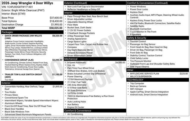 2026 Jeep Wrangler WRANGLER 4-DOOR WILLYS 2026 Jeep Wrangler WRANGLER 4-DOOR WILLYS